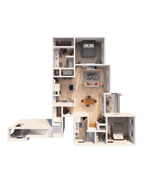 Floor plan for 2 beds, 2 baths, 1243 sqft